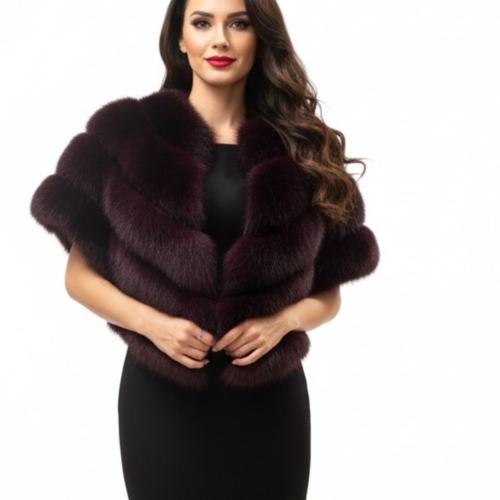 Adrienne Landau Deep Burgundy Faux Fur Bolero Stole Vest